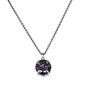 Purple Rhinestone 19” Necklace Silver Tone